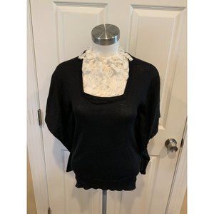 Anne Fontaine Black Papillion Short Sleeve Sweater w/ Ruffles, Sz 6 (US) 38 (EU)